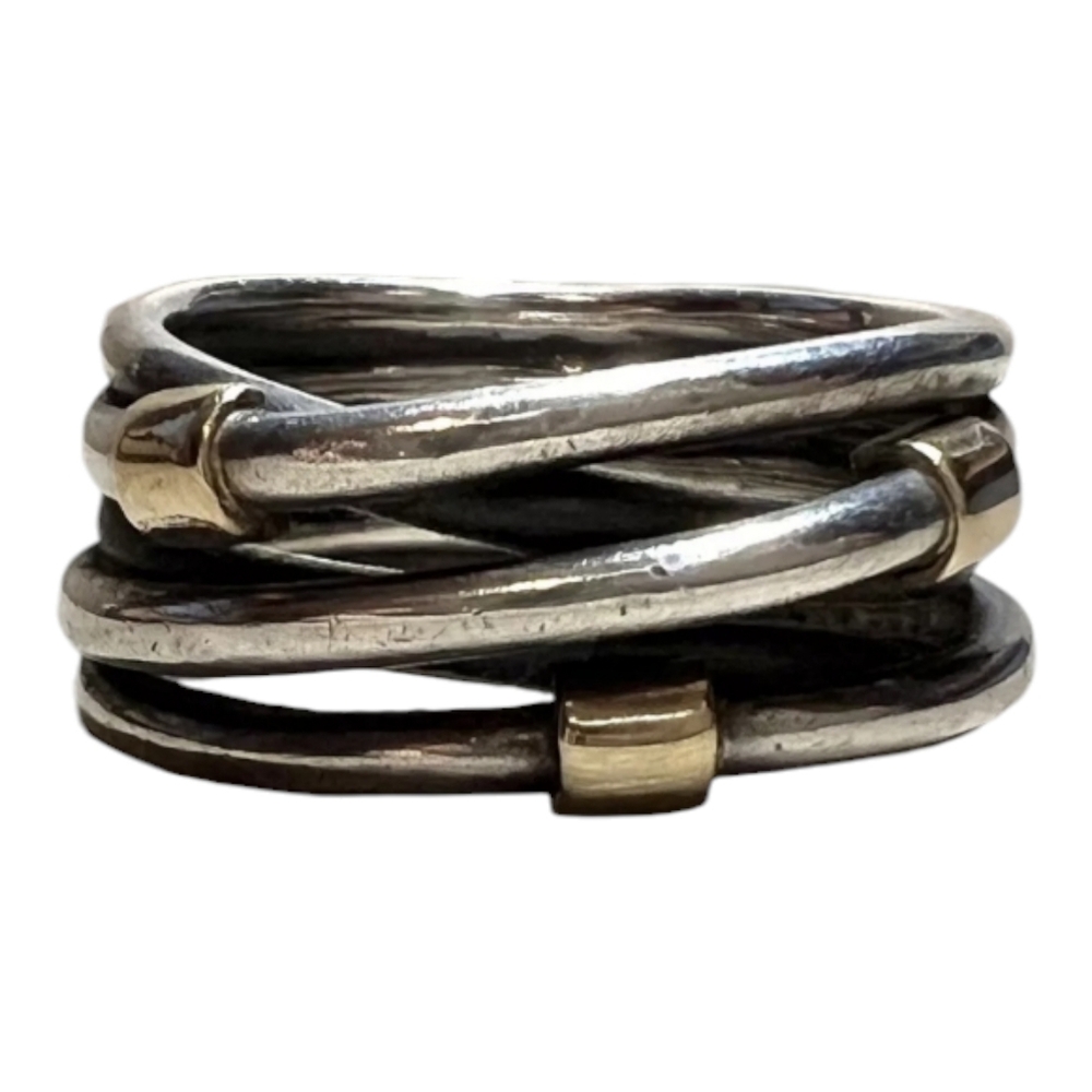 Sterling Silver and 14 Karat Yellow Gold Pandora Rope Wide Band